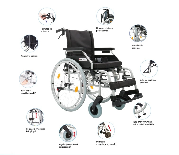 wózek inwalidzki aluminiowy Dynamic AR-330A szer.46cm